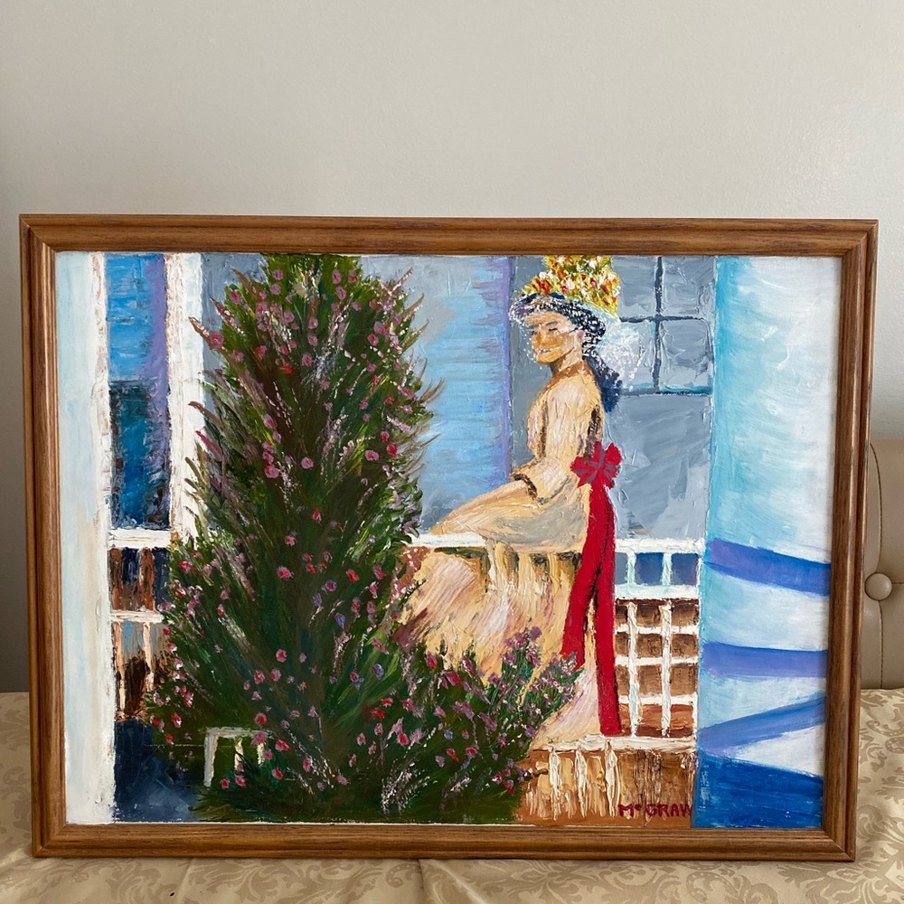 Original oil painting on canvas Floral Window Home Art